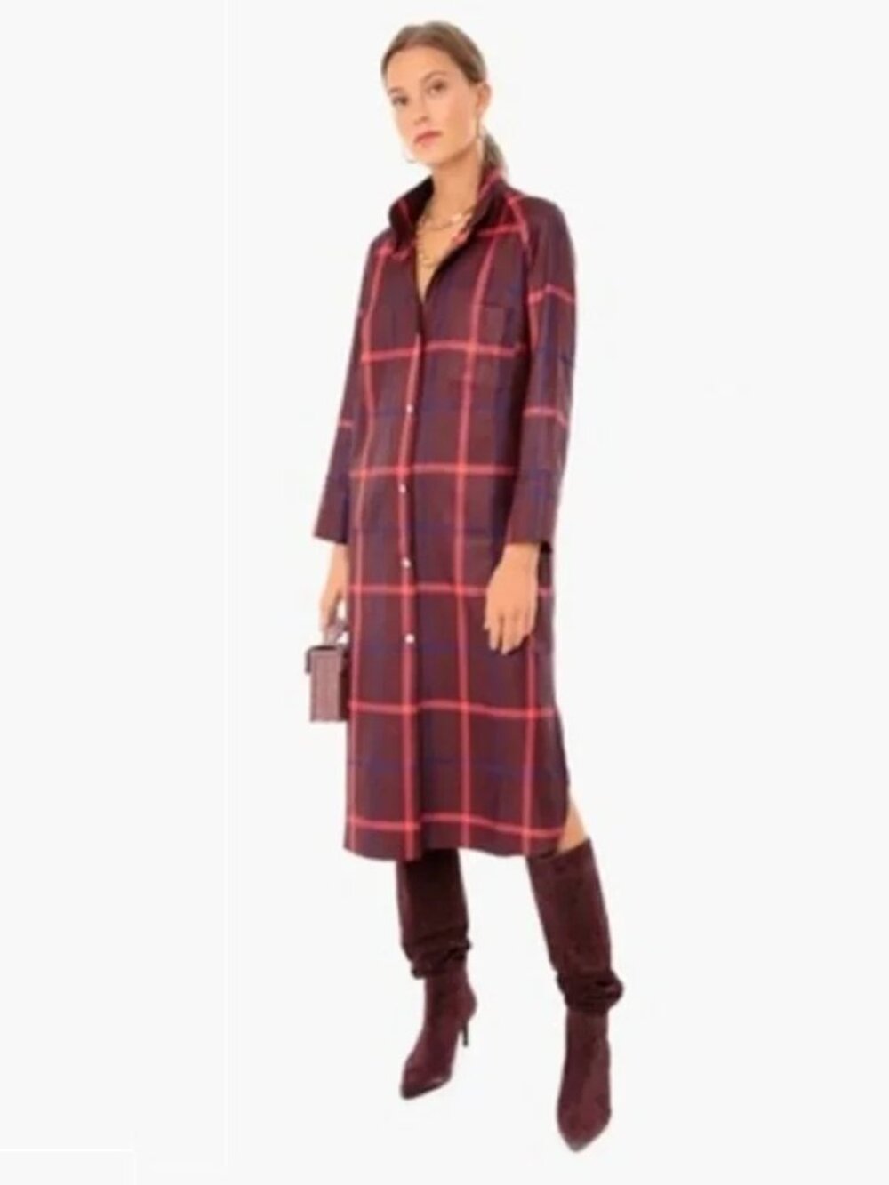 Tuckernuck Hickory Plaid House Dress in Burgundy XSmall New Womens